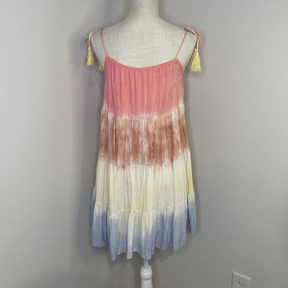 Storia Rainbow Tie Dye Color Block Knee Length Swing Trapeze Flowy Dress Size S - Picture 3 of 10